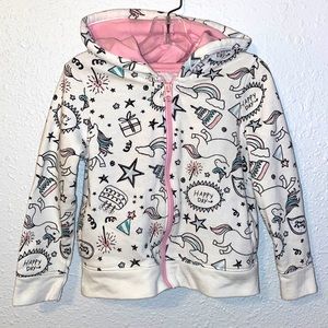 Girls unicorn party zip up hoodie with zip horn hood